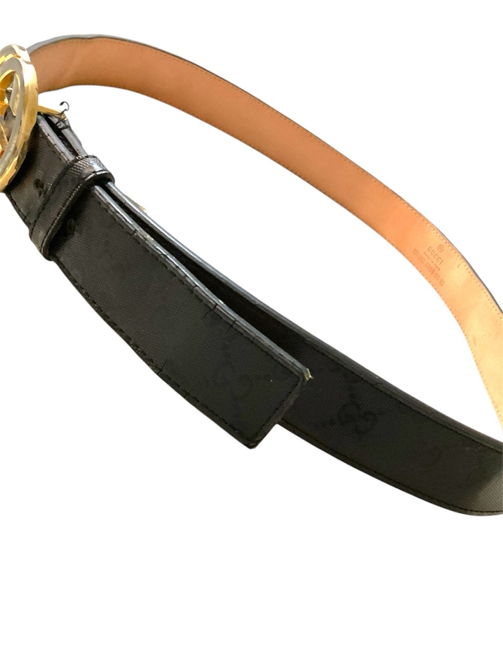 Gucci Black Leather Belt with Gold Interlocking GG Buckle - Picture 3 of 3